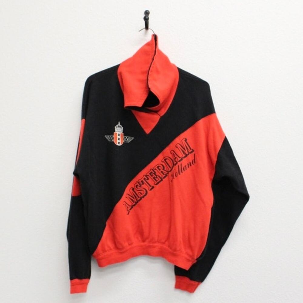 Vintage 80s Amsterdam Holland Black Red Sweatshirt Mens XL